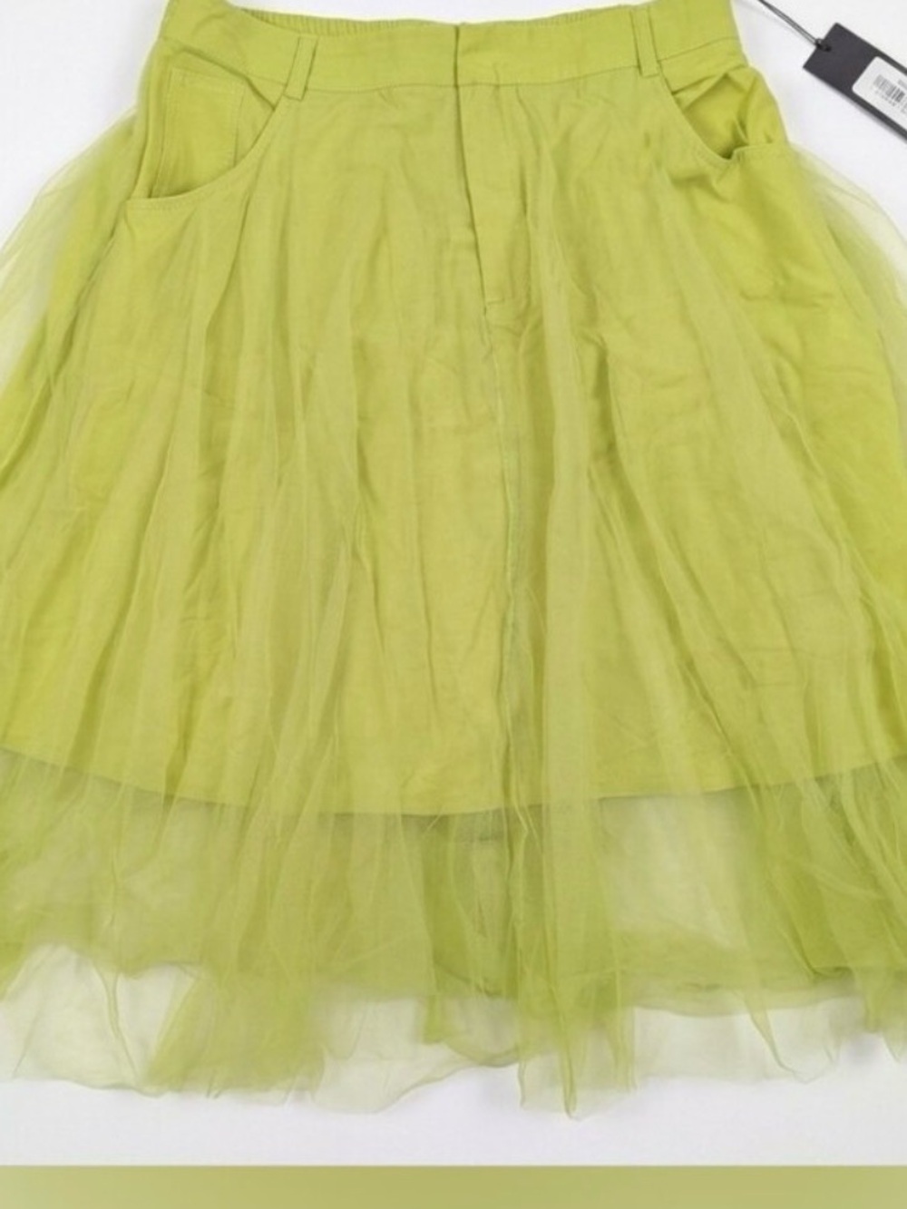 S-DEER Women’s Lime Green Circle Skirt with Tulle Overlay